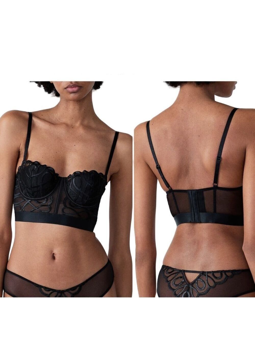 NWT Etam Paris Suspense black mesh underwire push up bustier bra 32 C